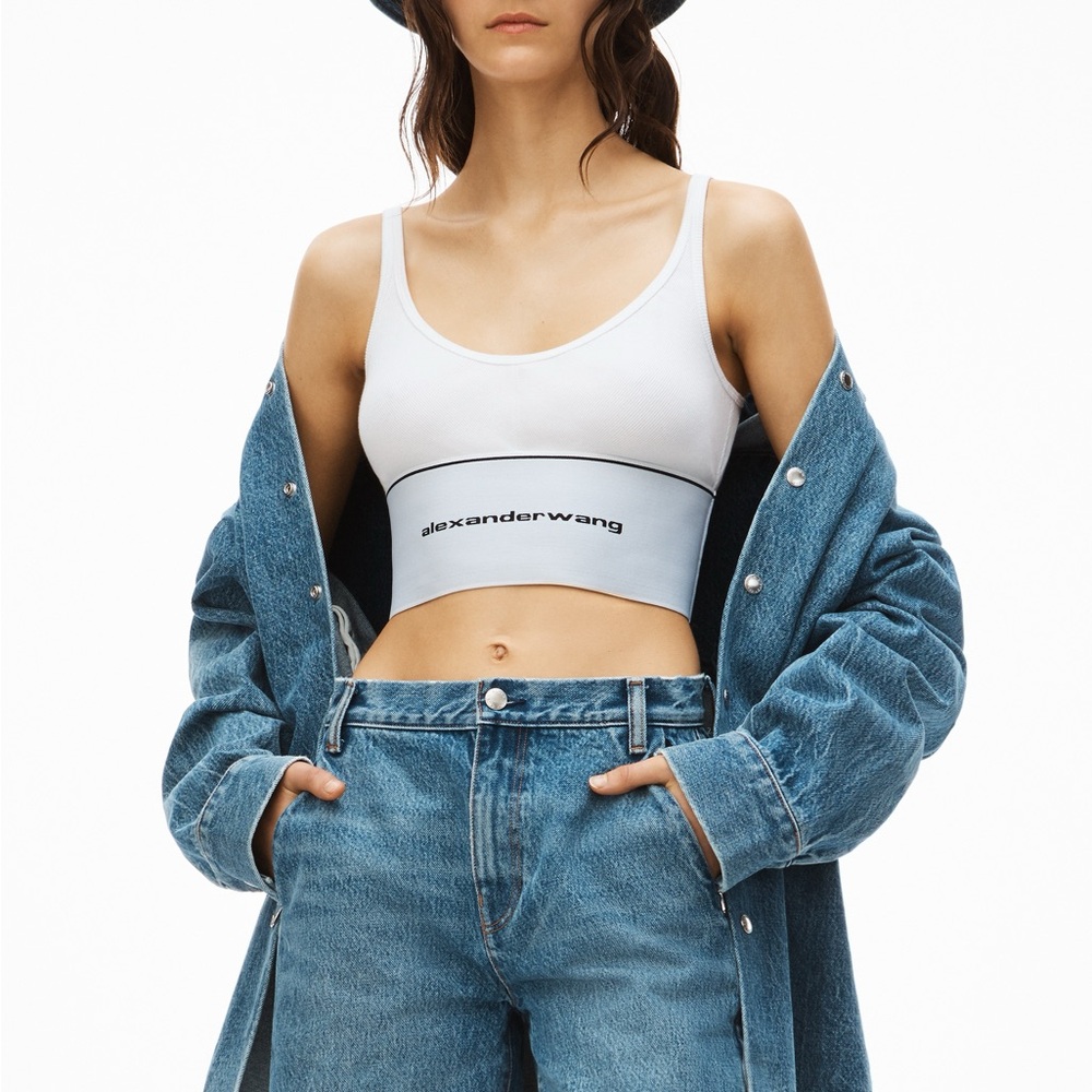 Alexander Wang LOGO ELASTIC BRA IN RIBBED JERSEY